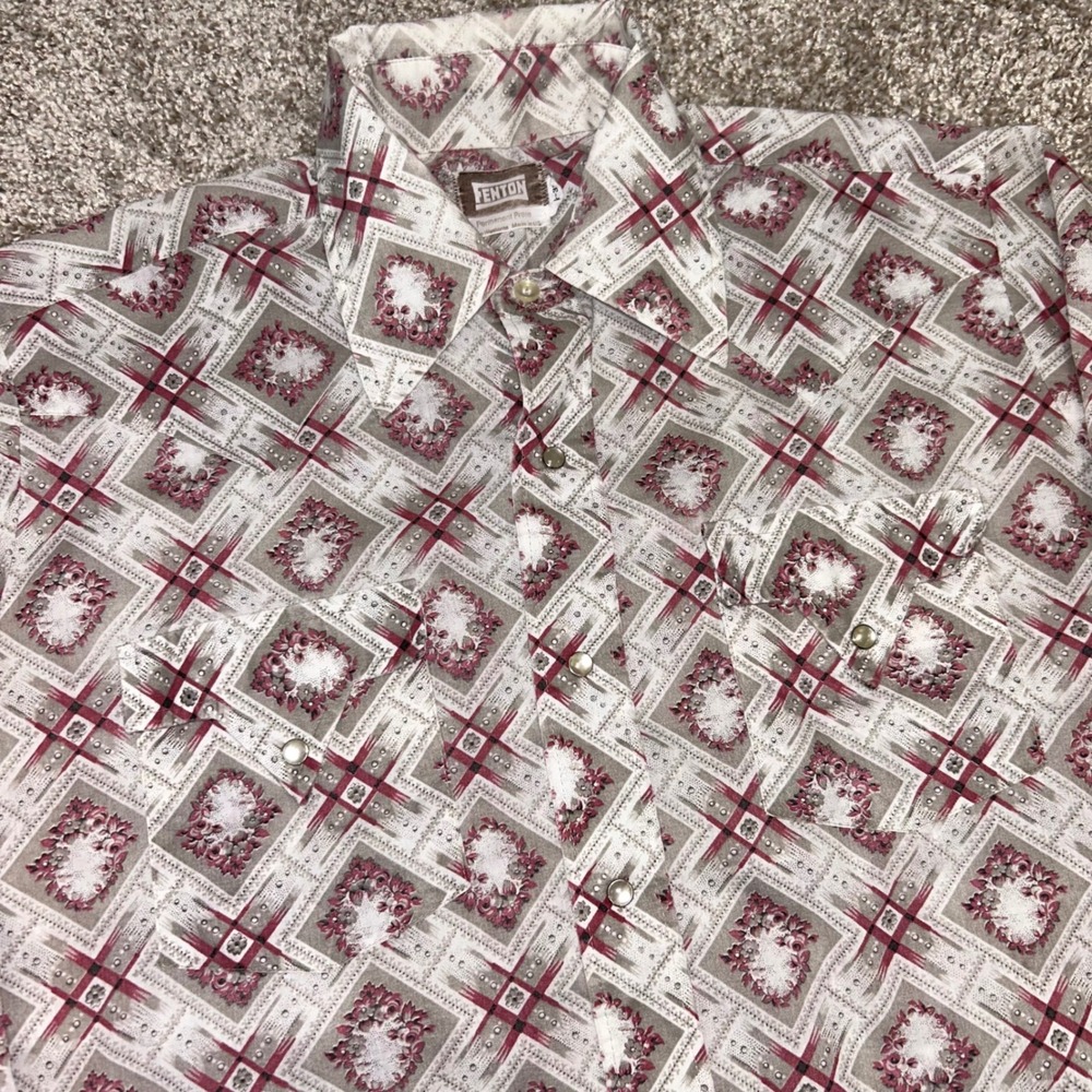 Vintage Western Fenton Pearl‎ Snap Shirt Men Size 15.5-32 Cowboy Rodeo Geometric